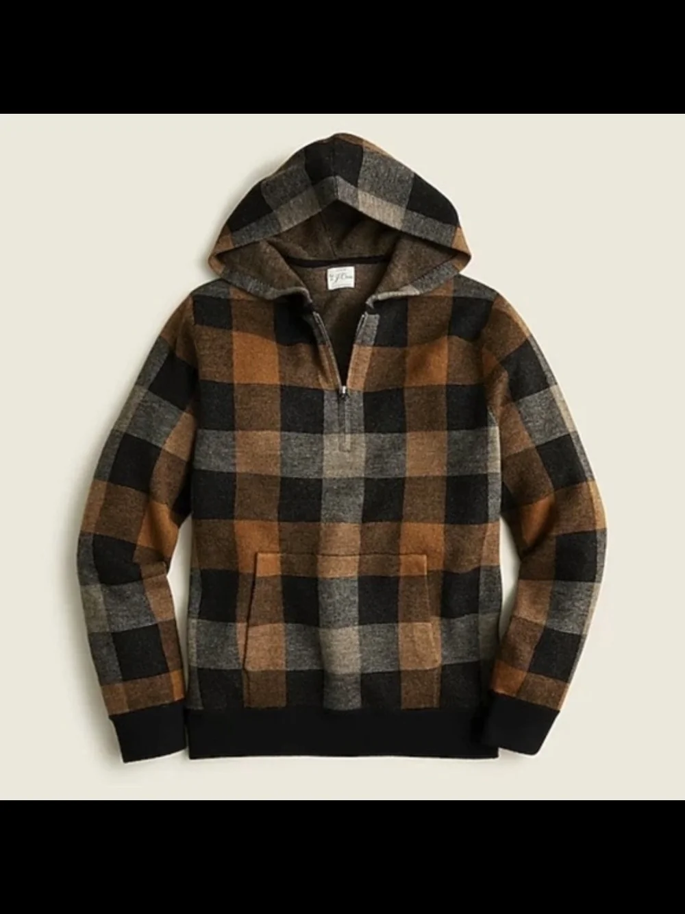 J. Crew Merino Wool Plaid Half-Zip Hoodie Sweater